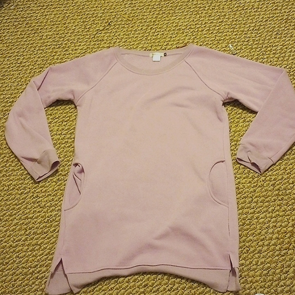 Purple fleece sweatshirt dress with pockets